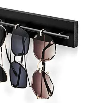 Mkono Wood Sunglasses Storage Organizer Wall Mounted Eyeglasses Holder Eyewear Display Rack Rustic Home Decor, Set of 3, Black