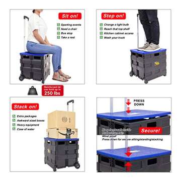 dbest products Quik Cart Collapsible Rolling Crate on Wheels for Teachers Tote Basket, 80 lbs Capaci...