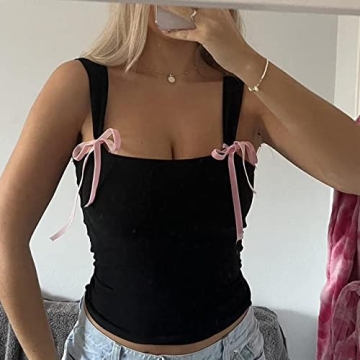 Vintage Bow Tie Tank Tops for Women Chic Y2K Aesthetic