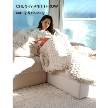 YnM Hand Knitted Chunky Chenille Throw Blanket