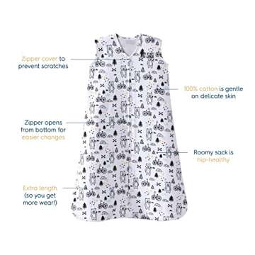HALO SleepSack, 100% Cotton Wearable Blanket, Swaddle Transition Sleeping Bag, TOG 0.5, Huggy Bears, Small, 0-6 Months