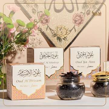 Dukhni Muattar Bakhoor – Oud Ya Aini, Oud Al Khaleeji, Oud Al Ibtisam. 3 x 40g Jars of Authentic Arabic BAKHOOR Incense – Wood Chips. Perfect for Prayer, Ceremony, Meditation, Relaxation
