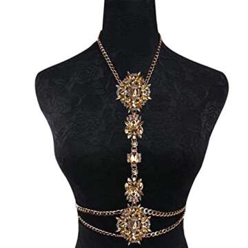 CROWN GUIDE Body Chain Belt and Necklace for Women Girls Sexy Crystal Layered Waist Chain Rhinestone...