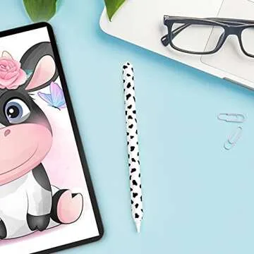 NIUTRENDZ Cow Print Case for Apple Pencil 2nd Generation Case Cover Silicone Protective Sleeve Skin Accessories with 10pcs Apple Pencil Tips Cover (Black)