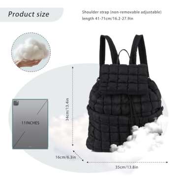 GOKTOW Quilted Backpack for Women, Puffer Gym Bag for Travel Sports Lightweight Drawstring.Black