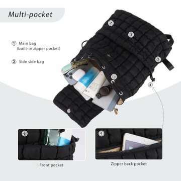 GOKTOW Quilted Backpack for Women, Puffer Gym Bag for Travel Sports Lightweight Drawstring.Black