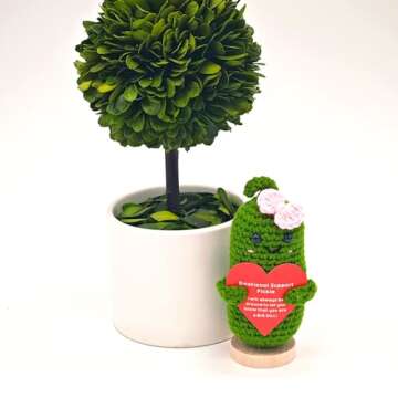 Handmade Mini Funny Positive Emotional Support Pickle, Cute Stuff Funny Knitted Wool Handwoven Ornam...