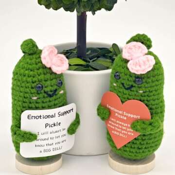 Handmade Mini Funny Positive Emotional Support Pickle, Cute Stuff Funny Knitted Wool Handwoven Ornaments Christmas Crochet Gifts Under 10 Dollars for Woman Coworkers Friend Family 4.27inch (style-21)