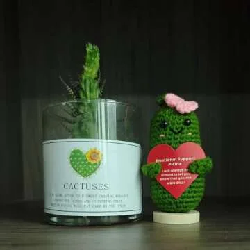 Handmade Mini Funny Positive Emotional Support Pickle, Cute Stuff Funny Knitted Wool Handwoven Ornaments Christmas Crochet Gifts Under 10 Dollars for Woman Coworkers Friend Family 4.27inch (style-21)