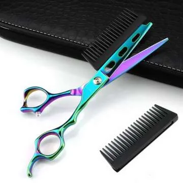 Professional Hairdressing Scissors with Detachable Comb, 2 in 1 Hair Scissors with Comb, 6 in Hair Scissors Professional, 2 in 1 Hair Scissors Hair Cutting Scissors with Comb (Blue-1)
