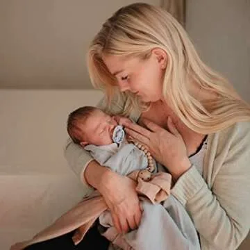 FRIGG Moon Natural Rubber Baby Pacifier | Made in Denmark | BPA-Free (Powder Blue/Slate, 0-6 Months) 2-Pack