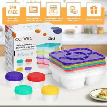 Caperci Bento Snack Box - Vibrant 5-Compartment Lunch Containers