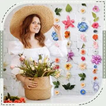 Lyrow 119 Pcs 3D Wildflower Greenery Leaf Hanging Spring Decor Woodland Colorful Floral Wild Flower Floating Decor DIY Wild Flower Plant Theme Birthday Wedding Party Favors Hanging Ceiling Decor