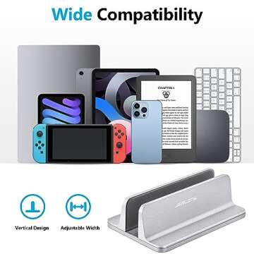 JARLINK Vertical Laptop Stand, Aluminum Laptop Holder Desktop Stand with Adjustable Dock Size (up to 17.3 inches) Compatible with All MacBook/Surface/Dell/Gaming Laptops (Silver)