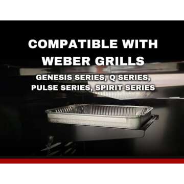 20 Pack Grease Drip Pan Liners | Compatible with Weber 6415, Genesis, Genesis II LX 200 300, Pulse, Q, Traveler, Spirit Gas Grills | Disposable Aluminum BBQ Drip Tray Replacement | 7.5 x 5 x 1.4 Inch