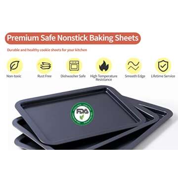 Amazqi Cookie Sheet Set of 3 - Nonstick Baking Sheet for Oven Dishwasher Safe - Non Toxic PFOA & PFOS Free Baking Pan - Easy Clean Thick Heavy Duty Carbon Steel (13/15/17In)