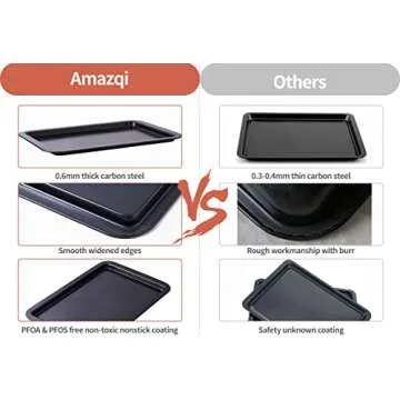 Amazqi Cookie Sheet Set of 3 - Nonstick Baking Sheet for Oven Dishwasher Safe - Non Toxic PFOA & PFOS Free Baking Pan - Easy Clean Thick Heavy Duty Carbon Steel (13/15/17In)