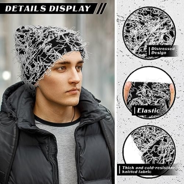 Chuarry Distressed Knitted Beanie for Stylish Winter Wear