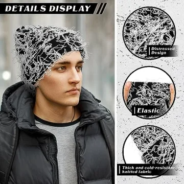 Chuarry Distressed Knitted Beanie for Stylish Winter Wear