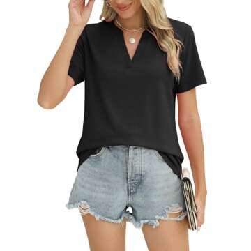 Summer Tops for Women 2024 Short Sleeve Tops for Women Loose Casual Blouses Fashion Black