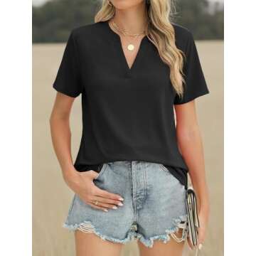 Summer Tops for Women 2024 Short Sleeve Tops for Women Loose Casual Blouses Fashion Black