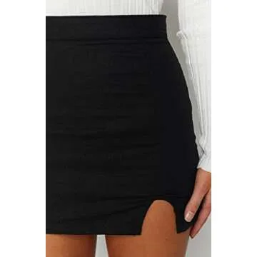 Justalwart Women's High Waist Mini Bodycon Skirt Short Wrap Skirt (XS, Black Skirt)