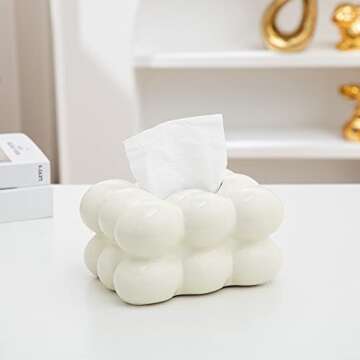 Anding Ceramic Tissue Box White, Vase Bathroom Vanity Top Ceramic Abstract Home Decor Shelf, Silver, White, Gold, (A1107 White)