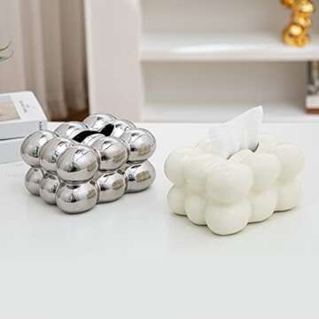 Anding Ceramic Tissue Box White, Vase Bathroom Vanity Top Ceramic Abstract Home Decor Shelf, Silver, White, Gold, (A1107 White)