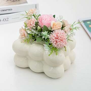 Anding Ceramic Tissue Box White, Vase Bathroom Vanity Top Ceramic Abstract Home Decor Shelf, Silver, White, Gold, (A1107 White)