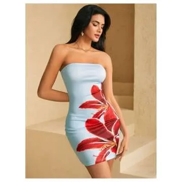 WDIRARA Floral Print Tube Dress for Summer Fun