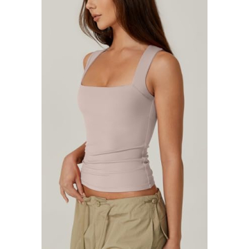 QINSEN Women's Sleeveless Square Neck Tank Top in Pink