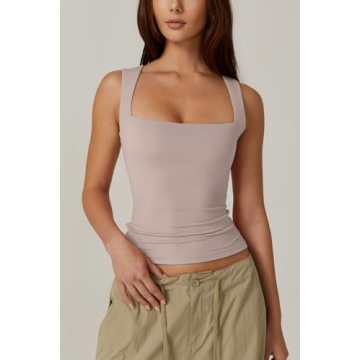 QINSEN Women's Sleeveless Square Neck Tank Top in Pink