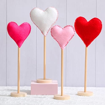 4 Pieces Valentine's Day Tall Standing Felt Heart Block Set for Home Party Decor