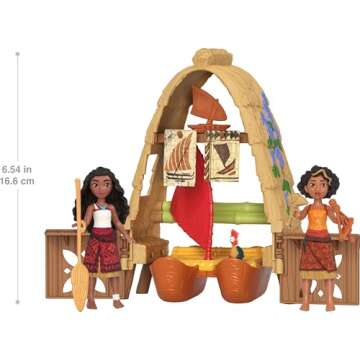 Mattel Disney Moana 2 Toys, Moana & Loto’s Workshop Playset with 2 Small Dolls, Heihei Figure, Floating Boat & 5 Accessories