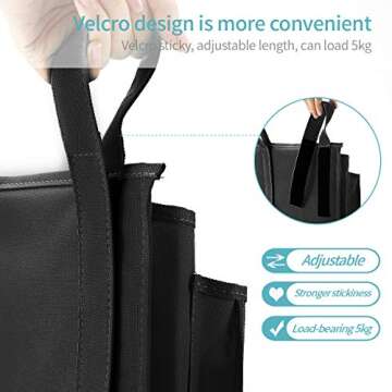 Bseash Bunk Bed Organizer, Bedside Caddy Hanging Bed Organizer Storage Bag 8 Pockets, for College Dorm Rooms Bed, Hospital Bed, Baby Bed Rails, 600D Oxford Cloth (Black)