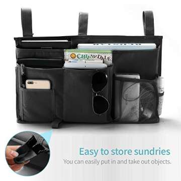Bseash Bunk Bed Organizer, Bedside Caddy Hanging Bed Organizer Storage Bag 8 Pockets, for College Dorm Rooms Bed, Hospital Bed, Baby Bed Rails, 600D Oxford Cloth (Black)