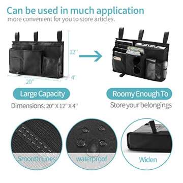 Bseash Bunk Bed Organizer, Bedside Caddy Hanging Bed Organizer Storage Bag 8 Pockets, for College Dorm Rooms Bed, Hospital Bed, Baby Bed Rails, 600D Oxford Cloth (Black)