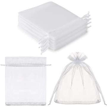 100PCS 4x4.72 inches Sheer Organza Bags, White Wedding Favor Bags with Drawstring, Jewelry Gift Bags for Party, Festival, Makeup Organza Favor Bags, Net Gift Bags, Drawstring Goody Bags (White)