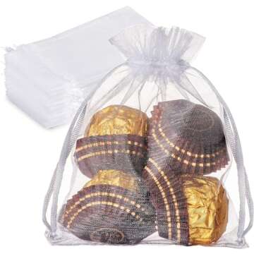 100PCS 4x4.72 inches Sheer Organza Bags, White Wedding Favor Bags with Drawstring, Jewelry Gift Bags for Party, Festival, Makeup Organza Favor Bags, Net Gift Bags, Drawstring Goody Bags (White)