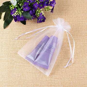 100PCS 4x4.72 inches Sheer Organza Bags, White Wedding Favor Bags with Drawstring, Jewelry Gift Bags for Party, Festival, Makeup Organza Favor Bags, Net Gift Bags, Drawstring Goody Bags (White)