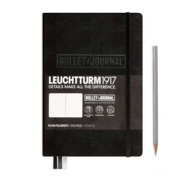 LEUCHTTURM1917 - Official Bullet Journal - Medium A5 - Hardcover Dotted Notebook (Black) - 240 Numbe...