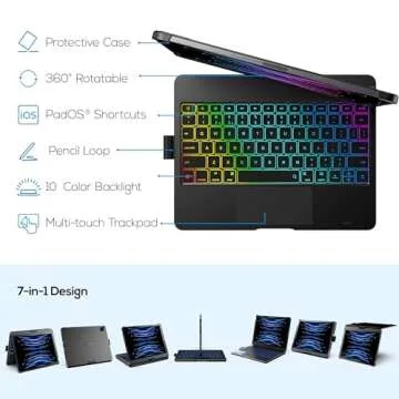 typecase Touch Keyboard Case for iPad Air 11-inch (M3 2025 / M2 2024)& iPad Pro 11(4th/3rd/2nd/1st Gen):Multi-Touch Trackpad & 11 Colors Backlight&360°Rotatable,Thin & Light for iPad Air 5/4 Gen,Black