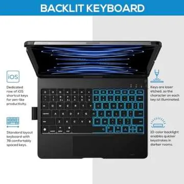 typecase Touch Keyboard Case for iPad Air 11-inch (M3 2025 / M2 2024)& iPad Pro 11(4th/3rd/2nd/1st Gen):Multi-Touch Trackpad & 11 Colors Backlight&360°Rotatable,Thin & Light for iPad Air 5/4 Gen,Black