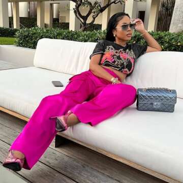 XZLUFNY Elastic Satin Parachute Pants for Women Daily Wear Empire Wasit Breathable Fabric Wide Leg T...