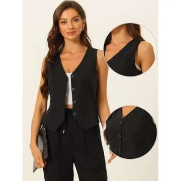 Allegra K Linen Vest Waistcoat for Women's Fashion Sleeveless Button Down V Neck Crop Top Summer Ves...