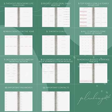 PLANBERRY Large Weekly Planner Premium – Undated Life & Budget Planner – Organizer & Productivity Journal, 8x10.4″ (Natural Green)