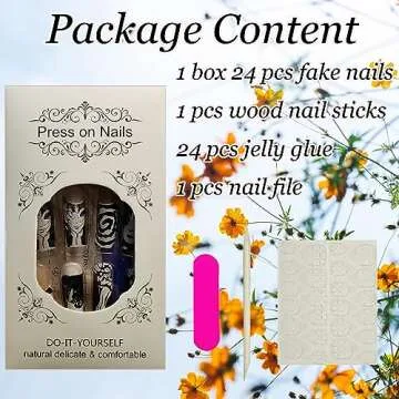 24Pcs Long Press on Nails Square Coffin Fake Nails Punk Cartoon Anime Design Black White Full Cover French Tip False Nails Gloss Glue on Nails with Design Acrylic Nails for Women Manicure Tips Decor