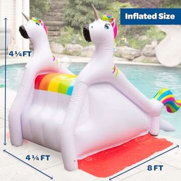 Giant Inflatable Unicorn Pool Slide w/Built-in Side Water Sprinklers for Kids- Extra Large Size (98"x 51"x 51")- Soft Landing Pad, Durable, Easy to Inflate - Perfect for Parties Outdoor Fun, Gift