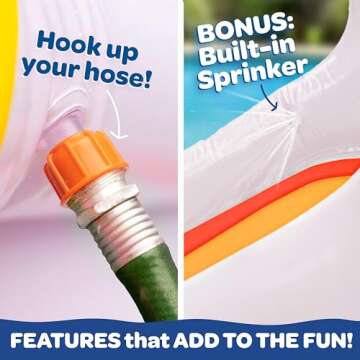 Giant Inflatable Unicorn Pool Slide w/Built-in Side Water Sprinklers for Kids- Extra Large Size (98"x 51"x 51")- Soft Landing Pad, Durable, Easy to Inflate - Perfect for Parties Outdoor Fun, Gift