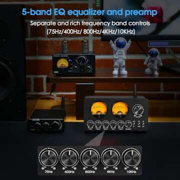 Douk Audio 5 Band Equalizer Bluetooth EQ Preamp for Home Stereo/Computer Speaker/Amplifier with VU M...